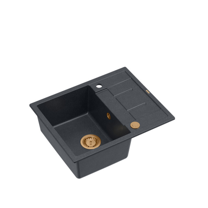 Zlewozmywak granitowy MORGAN 116 - jednokomorowy, wpuszczany, black diamond/elementy miedziane, Quadron