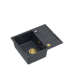 Zlewozmywak granitowy MORGAN 116 - jednokomorowy, wpuszczany, black diamond/elementy złote, Quadron