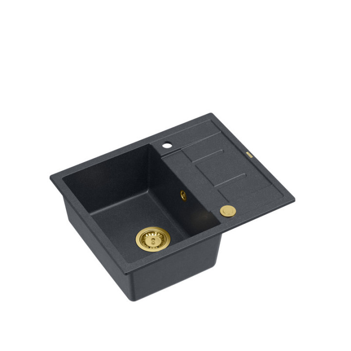 Zlewozmywak granitowy MORGAN 116 - jednokomorowy, wpuszczany, black diamond/elementy złote, Quadron