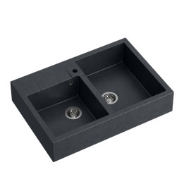 Zlewozmywak granitowy BILL 120 - dwukomorowy, nakładany, black diamond/elementy stalowe, Quadron