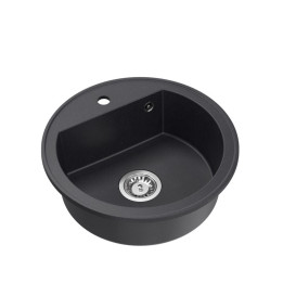 Zlewozmywak granitowy JOHNNY 210 - jednokomorowy, wpuszczany, black dotted/elementy stalowe, Quadron