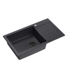 Zlewozmywak granitowy CHRISTIAN 136 XL - jednokomorowy, wpuszczany, black dotted/elementy czarne, Quadron