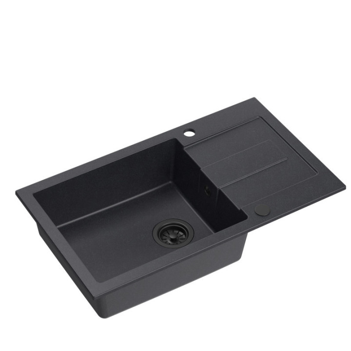 Zlewozmywak granitowy CHRISTIAN 136 XL - jednokomorowy, wpuszczany, black dotted/elementy czarne, Quadron