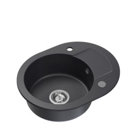 Zlewozmywak granitowy JOHNNY 216 - jednokomorowy, wpuszczany, black dotted/elementy stalowe, Quadron