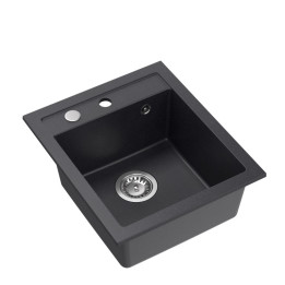 Zlewozmywak granitowy JOHNNY 100 - jednokomorowy, wpuszczany, black dotted/elementy stalowe, Quadron