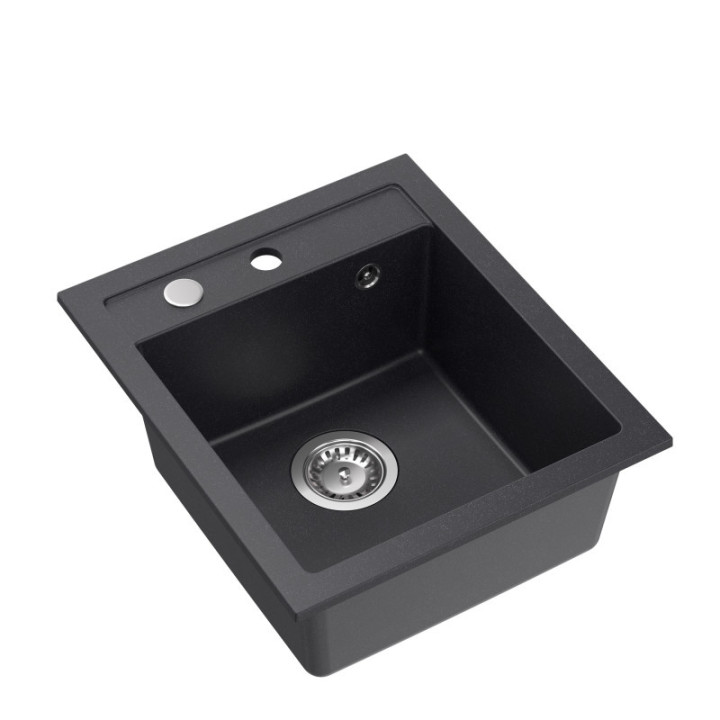 Zlewozmywak granitowy JOHNNY 100 - jednokomorowy, wpuszczany, black dotted/elementy stalowe, Quadron
