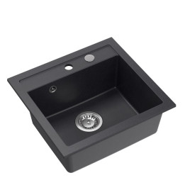 Zlewozmywak granitowy JOHNNY 110 - jednokomorowy, wpuszczany, black dotted/elementy stalowe, Quadron