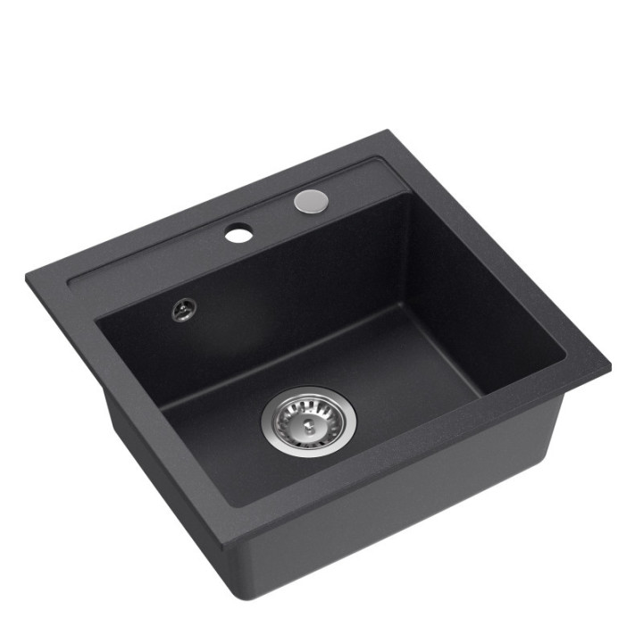 Zlewozmywak granitowy JOHNNY 110 - jednokomorowy, wpuszczany, black dotted/elementy stalowe, Quadron