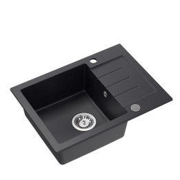 Zlewozmywak granitowy JOHNNY 116 - jednokomorowy, wpuszczany, black dotted/elementy stalowe, Quadron