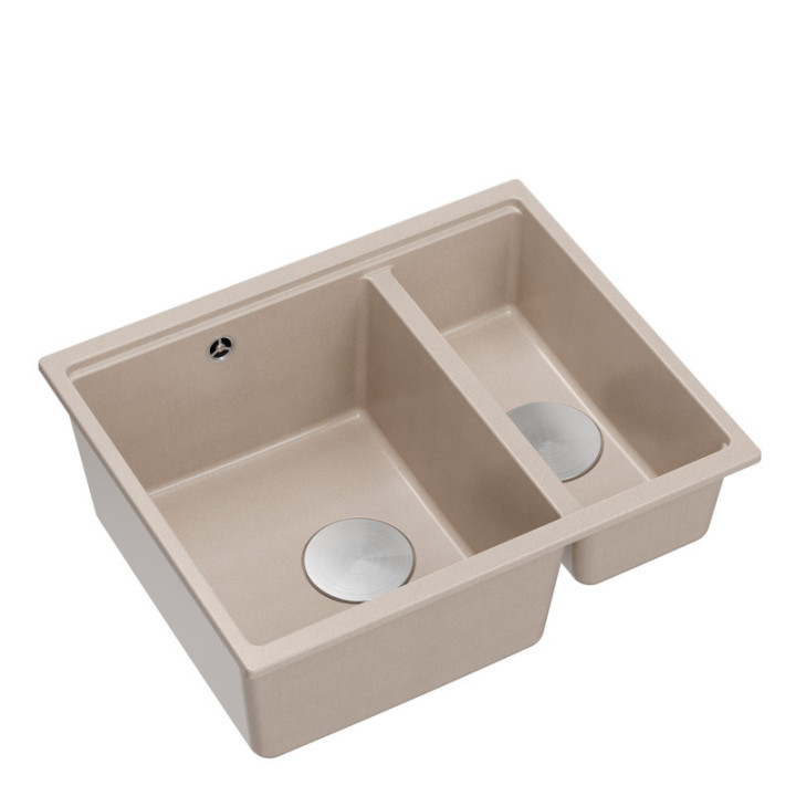 Zlewozmywak granitowy LOGAN 150 - półtorakomorowy, podwieszany, pearl beige/elementy stalowe, Quadron