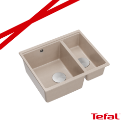 LOGAN 150 GraniteQ zlewozmywak pearl beige 56x46x22 cm 1,5-komorowy b/o podwieszany + syfon stal+ PATELNIA INDUKCJA