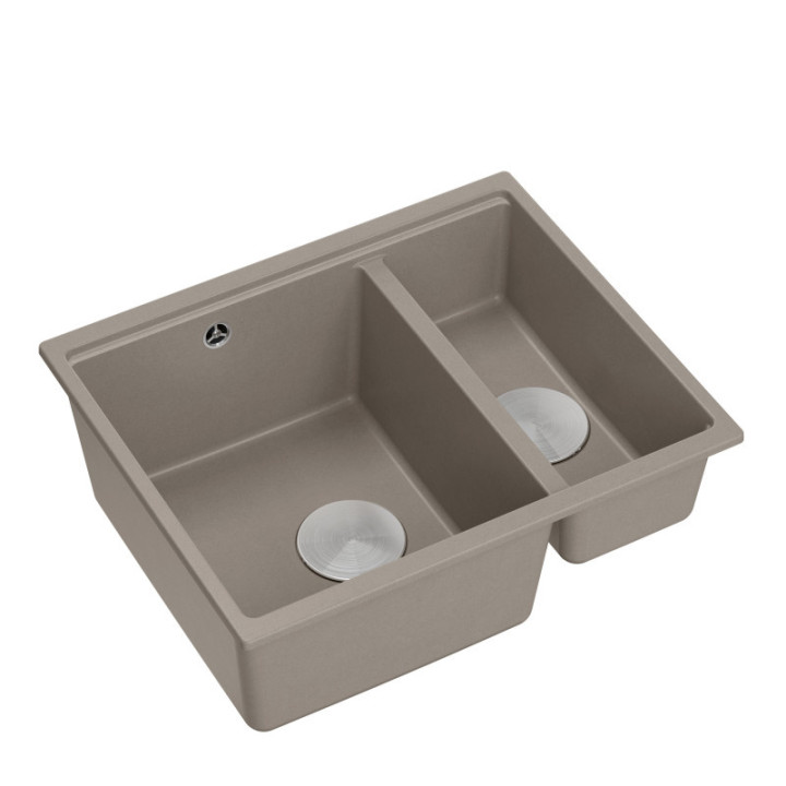 Zlewozmywak granitowy LOGAN 150 - półtorakomorowy, podwieszany, soft taupe/elementy stalowe, Quadron