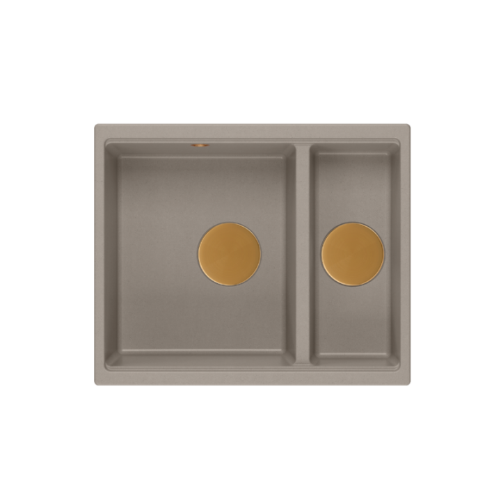 LOGAN 150 GraniteQ zlewozmywak soft taupe 56x46x22 cm 1,5-komorowy b/o podwieszany + syfon miedź+ PATELNIA INDUKCJA
