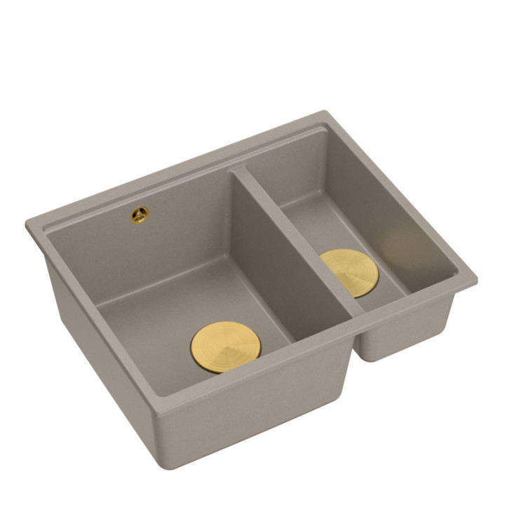 Zlewozmywak granitowy LOGAN 150 - półtorakomorowy, wpuszczany, soft taupe/elementy złote, Quadron