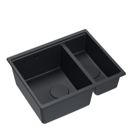 Zlewozmywak granitowy LOGAN 150 - półtorakomorowy, wpuszczany, pure carbon/elementy pure carbon, Quadron