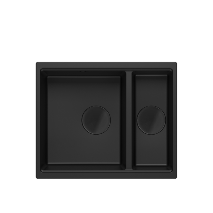 LOGAN 150 GraniteQ zlewozmywak pure carbon 56x46x22 cm 1,5-komorowy b/o podwieszany + syfon pure carbon + PATELNIA INDUKCJA
