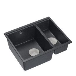 Zlewozmywak granitowy LOGAN 150 - półtorakomorowy, podwieszany, black diamond/elementy stalowe, Quadron