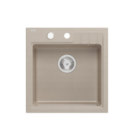 Zlewozmywak granitowy PETER 110 - jednokomorowy, wpuszczany, pearl beige/elementy stalowe, Quadron