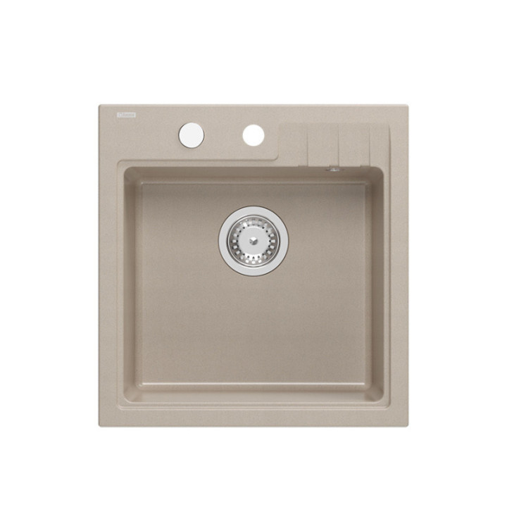 Zlewozmywak granitowy PETER 110 - jednokomorowy, wpuszczany, pearl beige/elementy stalowe, Quadron