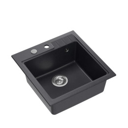 Zlewozmywak granitowy PETER 110 - jednokomorowy, wpuszczany, black dotted/elementy stalowe, Quadron