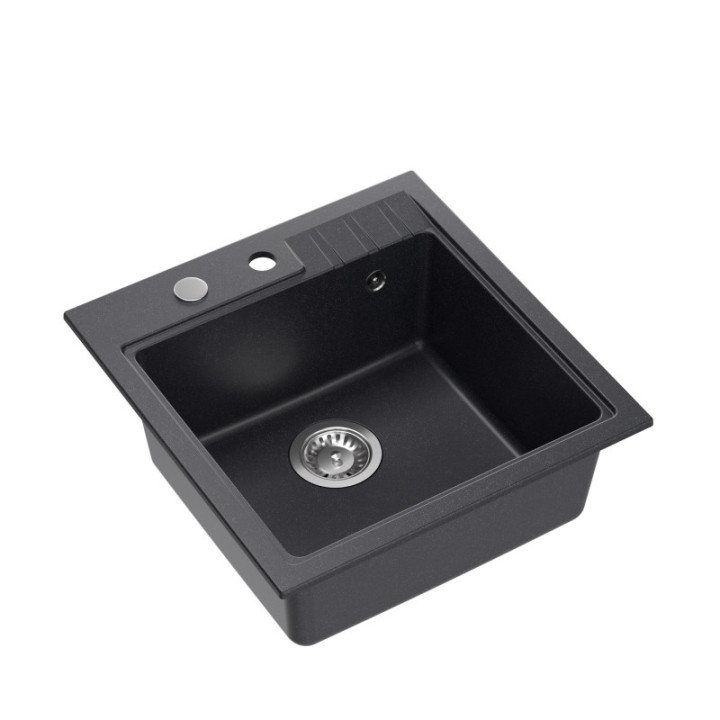 Zlewozmywak granitowy PETER 110 - jednokomorowy, wpuszczany, black dotted/elementy stalowe, Quadron