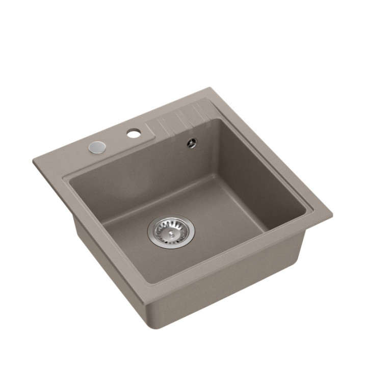 Zlewozmywak granitowy PETER 110 - jednokomorowy, wpuszczany, soft taupe/elementy stalowe, Quadron