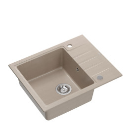 Zlewozmywak granitowy PETER 116 - jednokomorowy, wpuszczany, pearl beige/elementy stalowe, Quadron