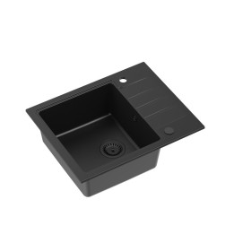 Zlewozmywak granitowy PETER 116 - jednokomorowy, wpuszczany, pure carbon/elementy czarne, Quadron