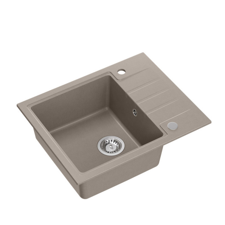 Zlewozmywak granitowy PETER 116 - jednokomorowy, wpuszczany, soft taupe/elementy stalowe, Quadron
