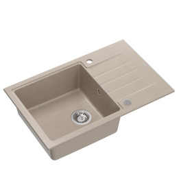 Zlewozmywak granitowy PETER 111 - jednokomorowy, wpuszczany, pearl beige/elementy stalowe, Quadron