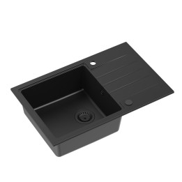 Zlewozmywak granitowy PETER 111 - jednokomorowy, wpuszczany, pure carbon/elementy czarne, Quadron