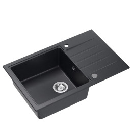 Zlewozmywak granitowy PETER 111 - jednokomorowy, wpuszczany, black dotted/elementy stalowe, Quadron