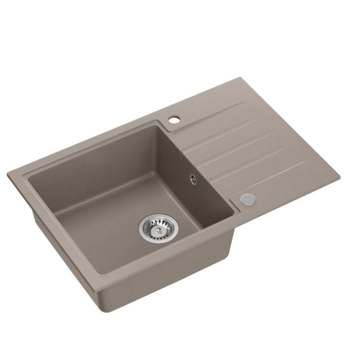 Zlewozmywak granitowy PETER 111 - jednokomorowy, wpuszczany, soft taupe/elementy stalowe, Quadron