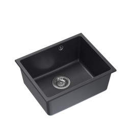 Zlewozmywak granitowy ALEC 40 - jednokomorowy, podwieszany, black dotted/elementy stalowe, Quadron