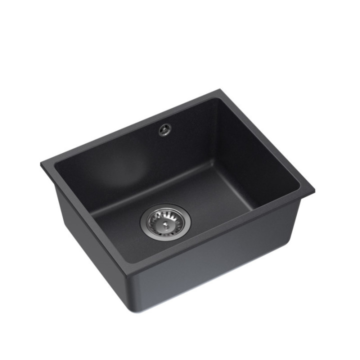 Zlewozmywak granitowy ALEC 40 - jednokomorowy, podwieszany, black dotted/elementy stalowe, Quadron