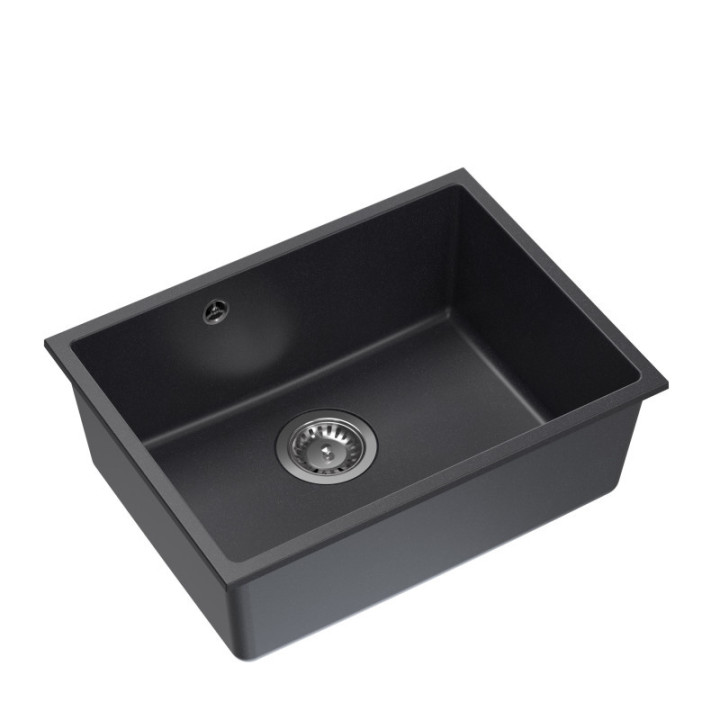 Zlewozmywak granitowy ALEC 50 - jednokomorowy, podwieszany, black dotted/elementy stalowe, Quadron