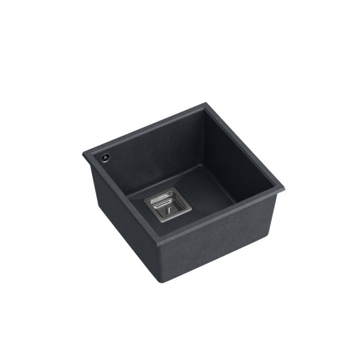 Zlewozmywak granitowy DAVID 40 - jednokomorowy, podwieszany, black diamond/elementy stalowe, Quadron