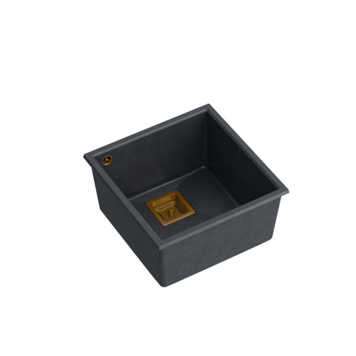 Zlewozmywak granitowy DAVID 40 - jednokomorowy, podwieszany, black diamond/elementy miedziane, Quadron