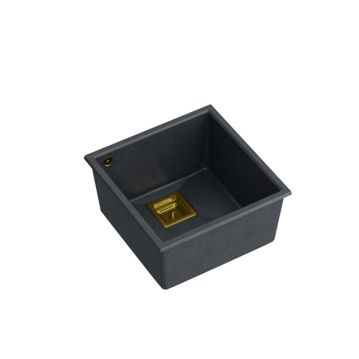 Zlewozmywak granitowy DAVID 40 - jednokomorowy, podwieszany, black diamond/elementy złote, Quadron