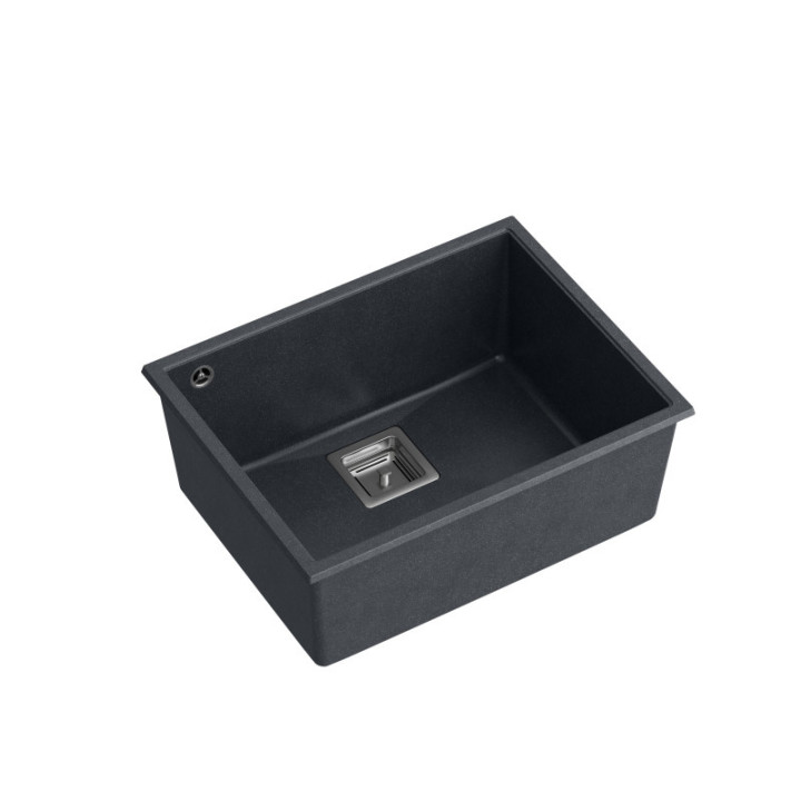 Zlewozmywak granitowy DAVID 50 - jednokomorowy, podwieszany, black diamond/elementy stalowe, Quadron