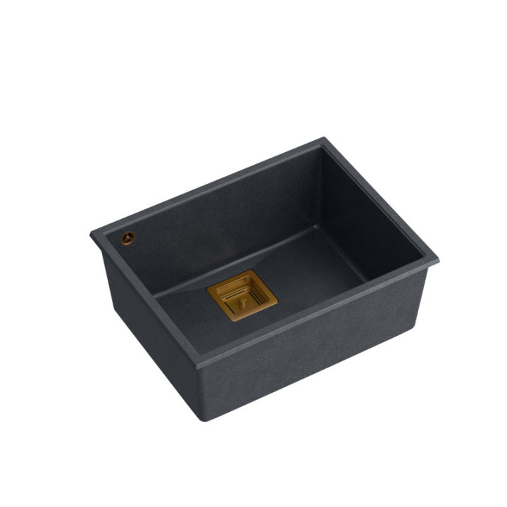 Zlewozmywak granitowy DAVID 50 - jednokomorowy, podwieszany, black diamond/elementy miedziane, Quadron