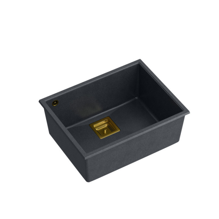 Zlewozmywak granitowy DAVID 50 - jednokomorowy, podwieszany, black diamond/elementy złote, Quadron