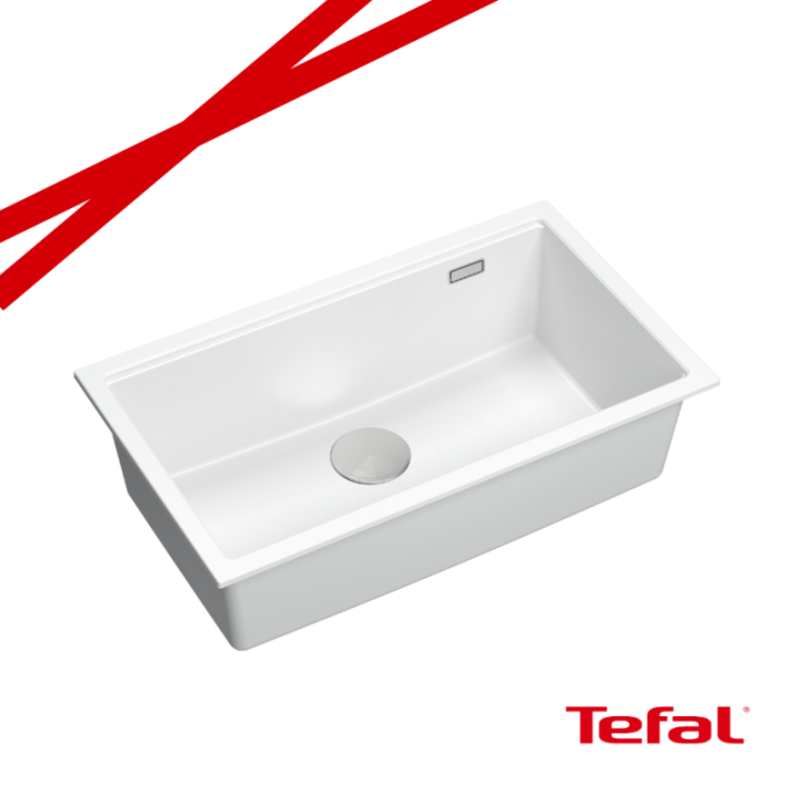 LOGAN 110 GraniteQ zlewozmywak snow white 76x45x23,5 cm 1-komorowy wpuszczany z syfonem stal + PATELNIA WOK