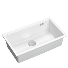 Zlewozmywak granitowy LOGAN 110 - jednokomorowy, podwieszany, snow white/elementy stalowe, Quadron
