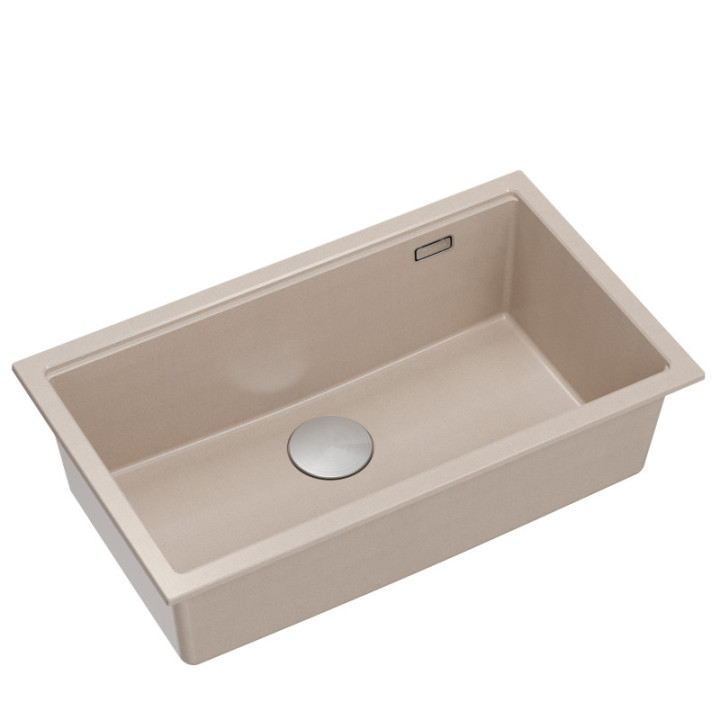 Zlewozmywak granitowy LOGAN 110 - jednokomorowy, wpuszczany, pearl beige/elementy stalowe, Quadron