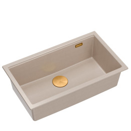 Zlewozmywak granitowy LOGAN 110 - jednokomorowy, wpuszczany, pearl beige/elementy miedziane, Quadron