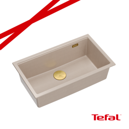 LOGAN 110 GraniteQ zlewozmywak pearl beige 76x45x23,5 cm 1-komorowy wpuszczany z syfonem manualnym złoty + PATELNIA TEFAL WOK