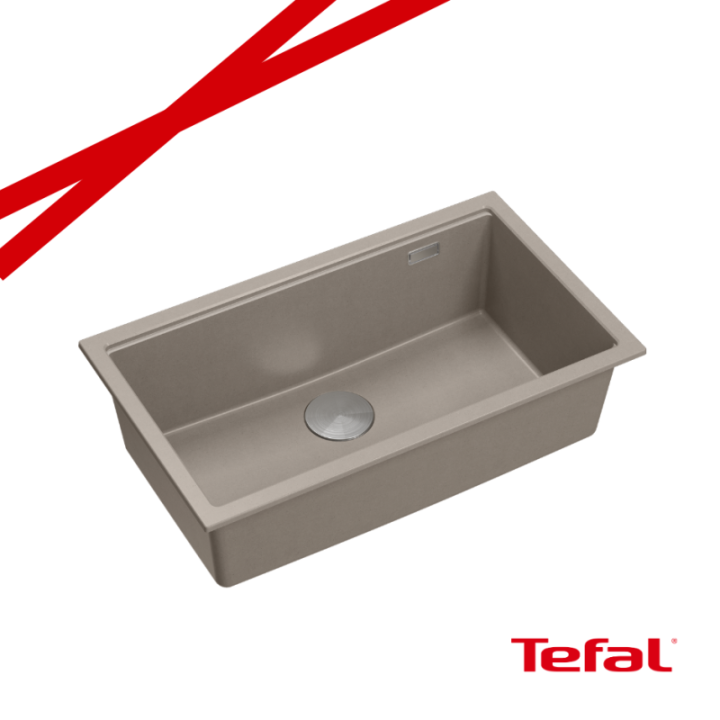 LOGAN 110 GraniteQ zlewozmywak soft taupe 76x45x23,5 cm 1-komorowy wpuszczany z syfonem stal + PATELNIA WOK