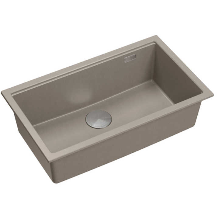 Zlewozmywak granitowy LOGAN 110 - jednokomorowy, podwieszany, soft taupe/elementy stalowe, Quadron