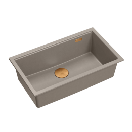 Zlewozmywak granitowy LOGAN 110 - jednokomorowy, wpuszczany, soft taupe/elementy miedziane, Quadron